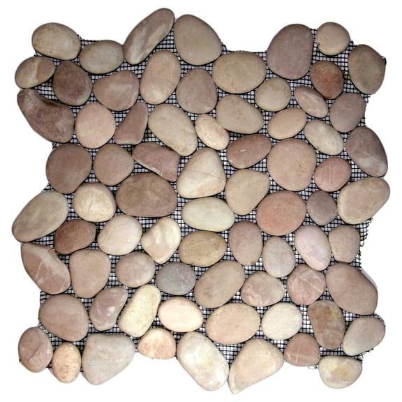 CNK Tile Natural Berry Pebble Tile with Mesh Backing, 12" x 12", Outdoor Landscaping, Natural Stone