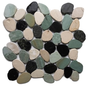 CNK Tile Handcrafted Natural Sliced Turtle Pebble Tile 12" x 12" Polished River Stone for Showers Bathrooms Backsplashes and Kitchen Decor Durable Mesh Backing for Easy Installation Pack of 1