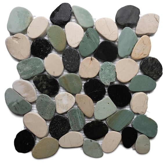 CNK Tile Handcrafted Natural Sliced Turtle Pebble Tile  12" x 12" Polished River Stone for Showers Bathrooms Backsplashes and Kitchen Decor  Durable Mesh Backing for Easy Installation  Pack of 1