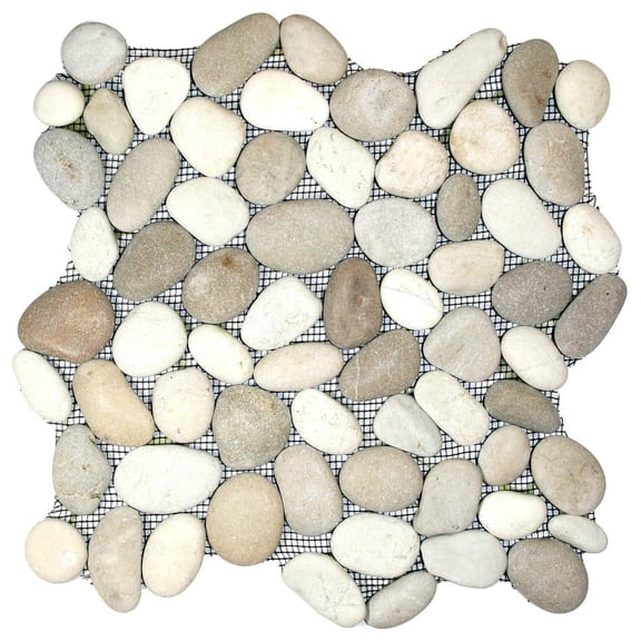 CNK Tile Java Tan and White River Stone Tile - 12" x 12" Polished Natural Pebble Tile for Bathroom Kitchen Backsplash and Outdoor Spaces - Durable Eco-Friendly Easy Installation - Pack of 1