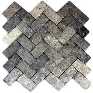 CNK Tile Light Grey Herringbone Stone Mosaic Tile