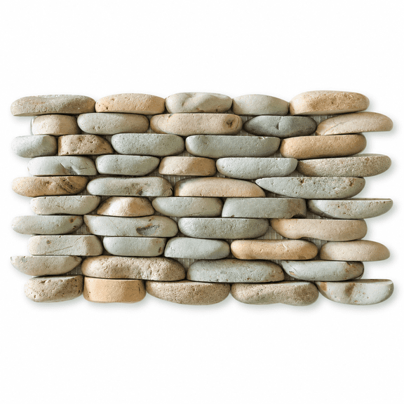 CNK Tile Lovebird Pastel Golden Blue Standing Pebble Tile, 6" x 12" Piece (1/2 Sq Ft), Natural River Stone