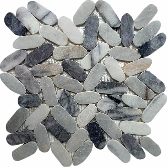 CNK Tile Milas Lilac Sliced Oval Ellipse Pebble Tile - 12" x 12" Polished Natural Stone for Bathroom Kitchen Backsplash Feature Walls and Flooring - Durable Stylish Easy Maintenance - Pack of 1