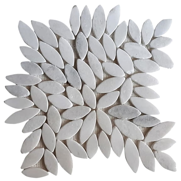 CNK Tile Milky White Flower Flat Sliced Pebble Tile 12" x 12" Polished Natural Stone for Bathroom Kitchen Walls & Backsplashes Easy Maintenance Modern Design Stylish Living Spaces Pack of 1
