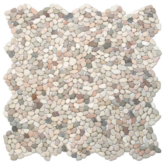 CNK Tile Mini Island Mix Pebble Tile 12" x 12" Natural River Stones for Shower Bathroom Flooring Backsplash Outdoor Landscaping