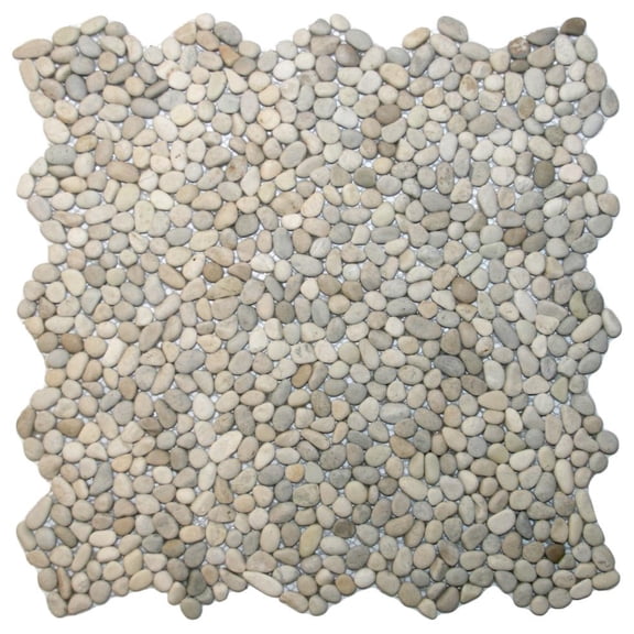 CNK Tile Mini Java Tan Pebble Tile 12" x 12" Polished Natural River Stone Mesh-Backed for Easy Installation Showers Bathrooms Kitchens Floors Walls Weather-Resistant Low Maintenance Pack of 1