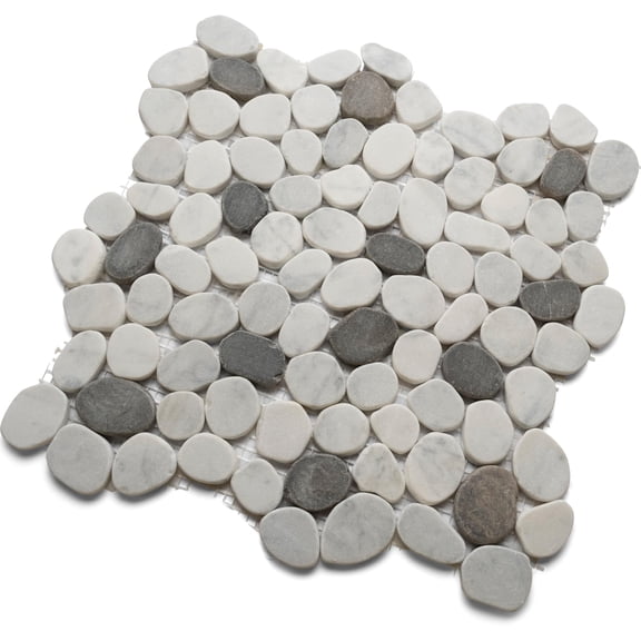 CNK Tile Mini Oval Marble Mosaic Tile - 12" x 12" Polished Super White & Grey Natural Stone for Bathroom Kitchen Backsplash Shower Floors Wall Dcor - Easy Installation Long-Lasting Beauty - Pack 1