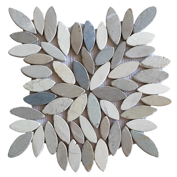CNK Tile Mix White and Java Tan and Bali Cloud Flower Pebble Stone Mosaic Tiles