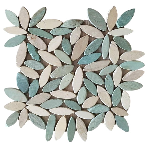 CNK Tile Mix White and Sea Green Flower Pebble Stone Mosaic Tiles