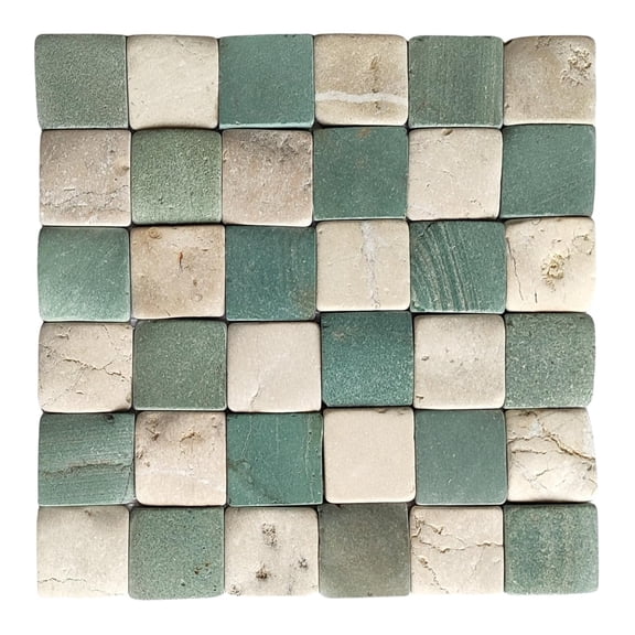 CNK Tile Mix White and Sea Green Pebble Square Mosaic Tile 2x2