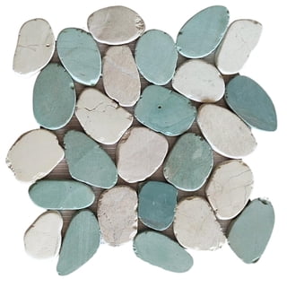 CNK Tile White and Sea Green XL Sliced Pebble Tiles for Indoor and Outdoor Use, 12x12 Inch