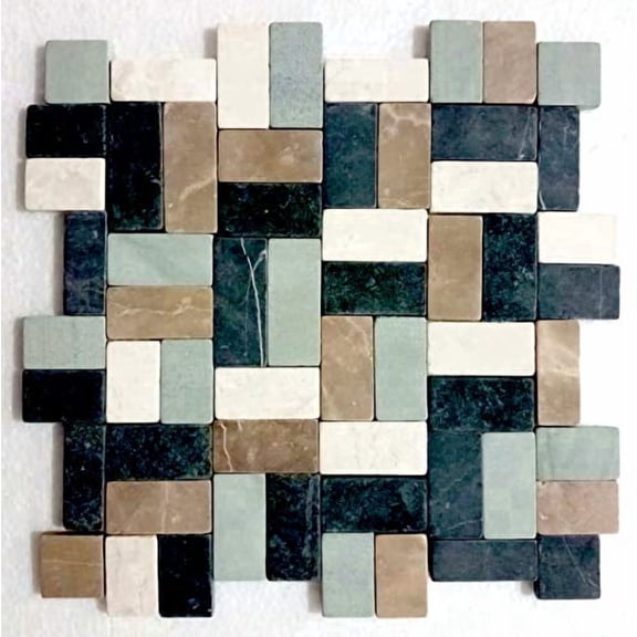 CNK Tile Mixed 5 Colours Antique Mosaic Tile - 12" x 12" Unpolished Stone for Kitchen Backsplash Bathroom & Wall Decor - Geometric Floral Abstract Patterns - Easy Glue-Down Installation - Pack of 1
