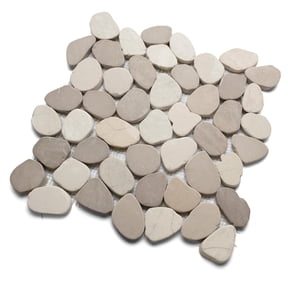 CNK Tile Natural Sliced Java Tan & White Pebble Tile 12" x 12" Polished River Stones Mesh Backing for Showers Bathrooms Kitchens & Home Dcor Durable Weather-Resistant Easy Maintenance Pack 1