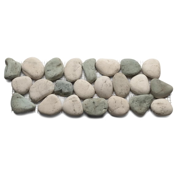 CNK Tile Sea Green and White Pebble Tile Border - 12" x 4" Unpolished Natural Stone for Backsplashes Walls Floors Showers and Pools - Eco-Friendly Durable Easy Installation - Pack of 1