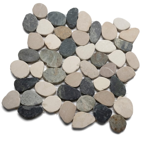 CNK Tile Sliced Mixed 4 Colours Pebble Tile - 12" x 12" Polished Natural Marble & River Stone Bathroom Kitchen Backsplash Accent Walls - Glue-Down Installation Durable & Low Maintenance - Pack of 1