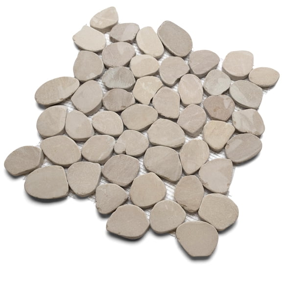 CNK Tile Sliced Tan Pebble Tile - 12" x 12" Hand-Sorted Natural River Stones for Shower Floors Bathroom Backsplashes and Landscaping - Durable Easy Maintenance Indoor & Outdoor Use - Pack of 1