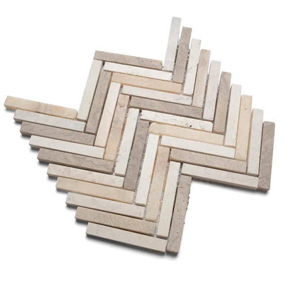 CNK Tile Small Chevron Mosaic Pebble Tile 12 x 12 Inch Mixed White Onyx and Sunset Natural Stone for Shower Backsplash Bathroom & Wall Decor Unpolished Finish Easy Installation Pack of 1
