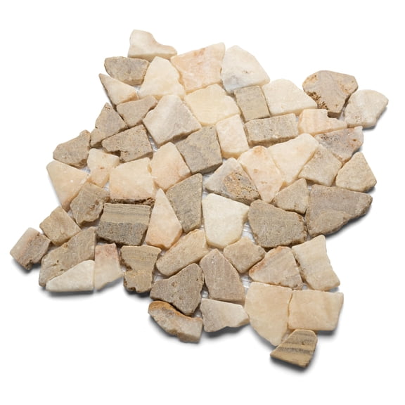 CNK Tile Tan & White Quartz River Stone Pebble Tile - 12" x 12" Unpolished Natural Stone for Bathroom Kitchen Backsplash and Outdoor Flooring - Durable Eco-Friendly Easy Installation - Pack of 1