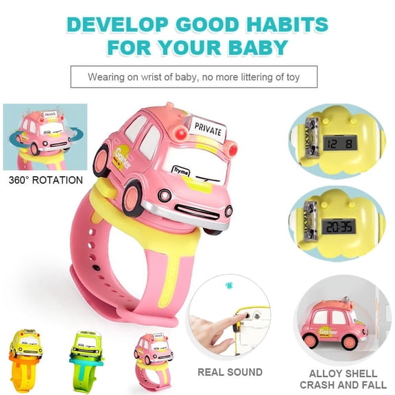CNKOO 2 in 1 Cute Kids children Watch Toy Mini Alloy Bus Taxi Style Model Pull Back Car Watch Toy baby Watch Touchable Music Light Gift For 3 4 5 6 7 Year Old Boys Girls