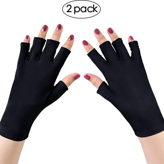 CNKOO 2 Pairs UV Shield Glove Gel Manicures Glove Anti UV Fingerless Gloves Protect Hands from UV Light Lamp Manicure Dryer (Black)