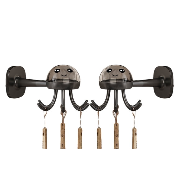 CNKOO 2 Pcs Plastic Self-Adhesive Hooks 360 Degrees Rotating Folding Wall Hangers Racks with 6 Hooks for Home Kitchen, Bathroom, Office(Black)