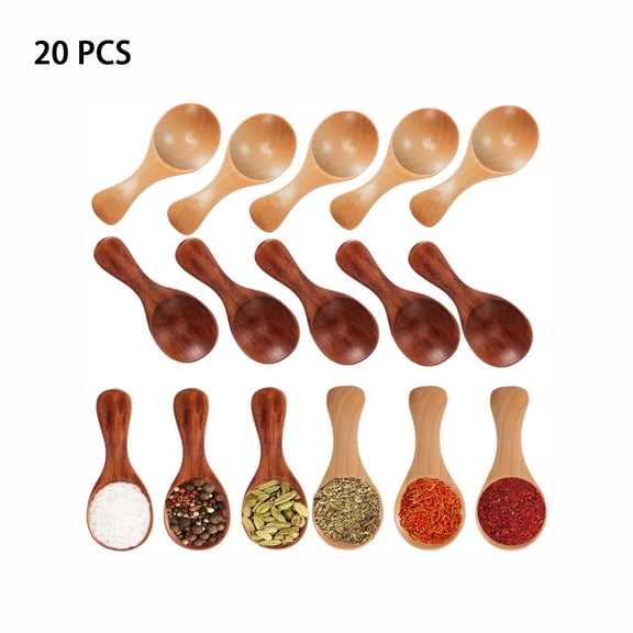 CNKOO 20 Pcs Small Wooden Spice Spoon, 3" Mini Wood Salt Spoon with Short Handle, Perfect for Jam, Spices, Sugar, Coffee, Tea, Ice Cream, Milk Powder