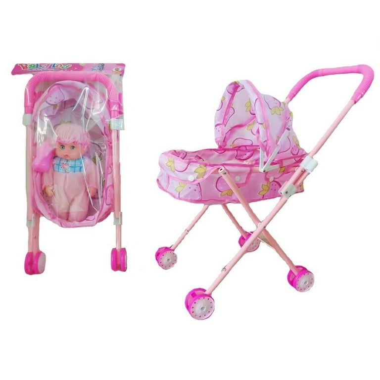 POINTERTECK 2023 New Reborn Dolls Doll Stroller Baby Doll Stroller for Toddlers and Kids with Doll Bottle Foldable Doll Stroller
