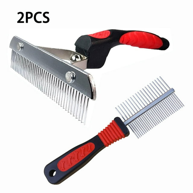 CNKOO 2PCS Long Haired Dog Rake Brush Large Pet Grooming Deshedding