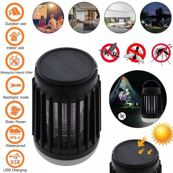 CNKOO 3-in-1 Bug Zapper Mosquito Killer Lamp,Solar Operated and Battery Powered Electric Mosquito Zapper with Rechargeable Waterproof Insect Fly Pest Attractant Trap Repellent Black