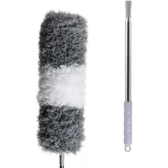 CNKOO 30-100 Inch Upgraded Microfiber Duster for Cleaning with Extension Pole(Stainless Steel) for Cleaning Cobweb,Ceiling Fan,Blinds,Furniture,White Gray