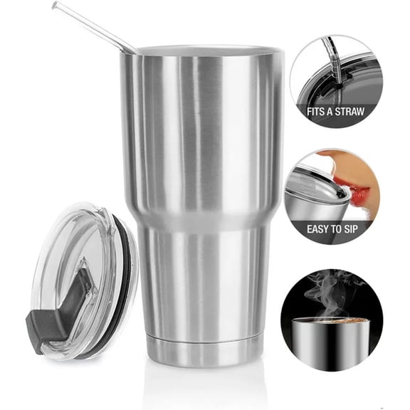 CNKOO 30oz Stainless Steel Vacuum Insulated Double Wall Travel Tumbler, Durable Insulated Coffee Mug, Silver, Thermal Cup with Splash Proof Sliding Lid