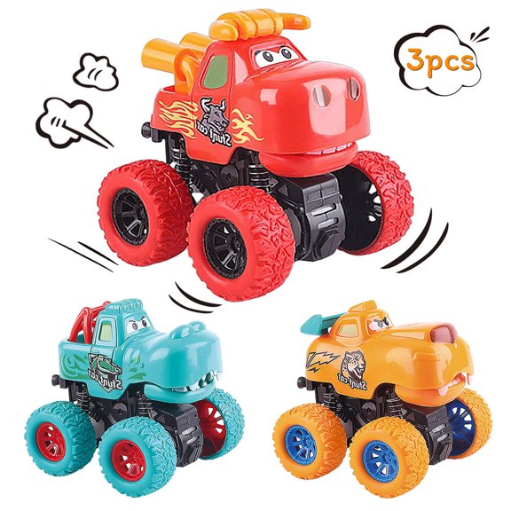 CNKOO 3PCS Animal Inertia Pull Back Cars Friction Powered Vehicles, Inertia-Double Side Stunt Animal Car, Off Road Model Toy Car Best Toys Gift(1*Cow 1*Crocodile 1* Leopard)
