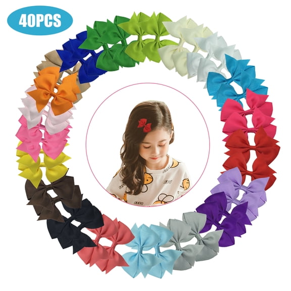 CNKOO 40Pcs 20 Colors 4" Hair Bows Clips Solid Color Grosgrain Ribbon Pinwheel Hair Bows Alligator Clips Hair Accessories for Baby Girls Infants Toddlers Kids Teens Little Girls In Pairs