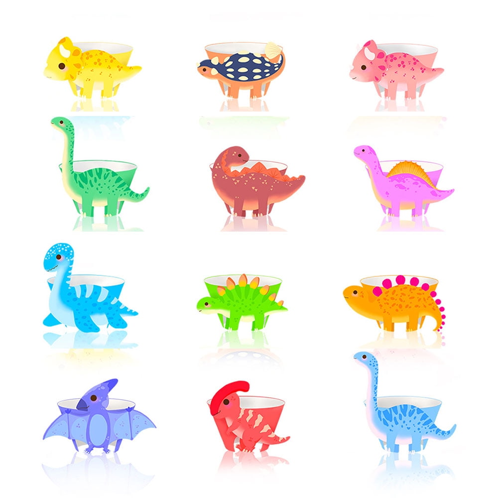 CNKOO 48Pcs Cupcake Liners with Dinosaur Picks - Cute Mini Cake Decorations for Baby Shower, Birthday Party - Jurassic World Theme Dino Party Supplies Decor