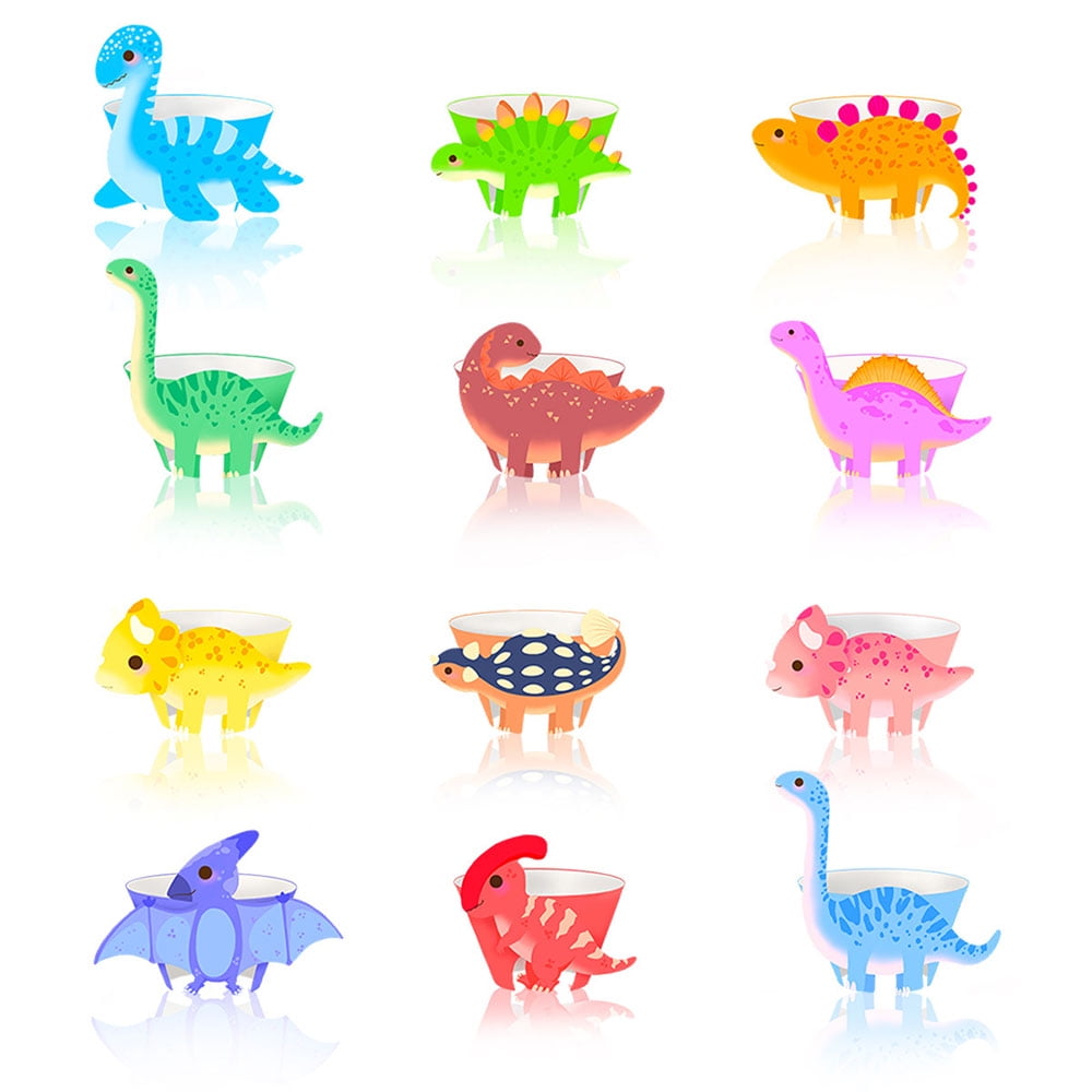 CNKOO 48Pcs Dinosaur Birthday Party Cupcake Wrappers- Cute Mini Cake Decorations for Baby Shower, Birthday Party - Jurassic World Theme Dino Party Supplies Decor
