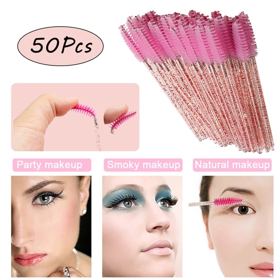 CNKOO 50 PCS Disposable Eyelash Brush, Mascara Wands Makeup Brushes Applicators Kits for Eyelash Extensions and Eyebrow Brush (Crystal Pink)
