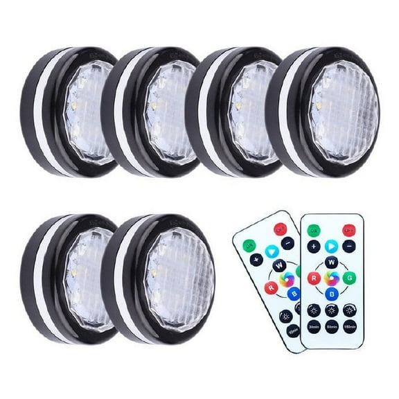 CNKOO 6 Pack Led Under Cabinet Puck Lights, Circle Press on Color Puck Lighting with Remote, Battery Operated Sticky Lights for Shelf Closet
