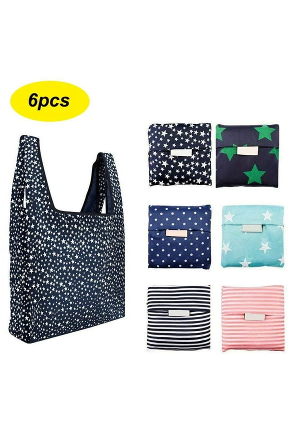 6 Pack Reusable Foldable Grocery Bags,Washable Shopping Tote Bag folded into Attached Pouch,Eco-Friendly Purse Bag, Waterproof,Washable, Durable,Lightweight