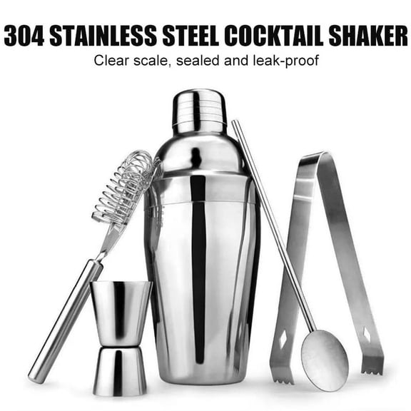 CNKOO Bartender Kit: 5-Piece Bar Set Cocktail Shaker Set | Perfect Home Bartending Kit with Bar Tools and Martini Shaker for Foolproof Drink Mixing (Silver)