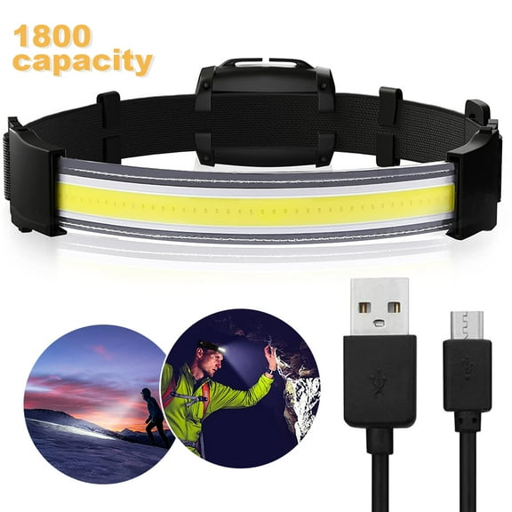 CNKOO Car Repairing COB Headlamp, LED COB Headlamp Waterproof 3 Modes Mini LED Strip Head Torch Durable Elastic Headband Headlight for Outdoor Camping(Battery model)