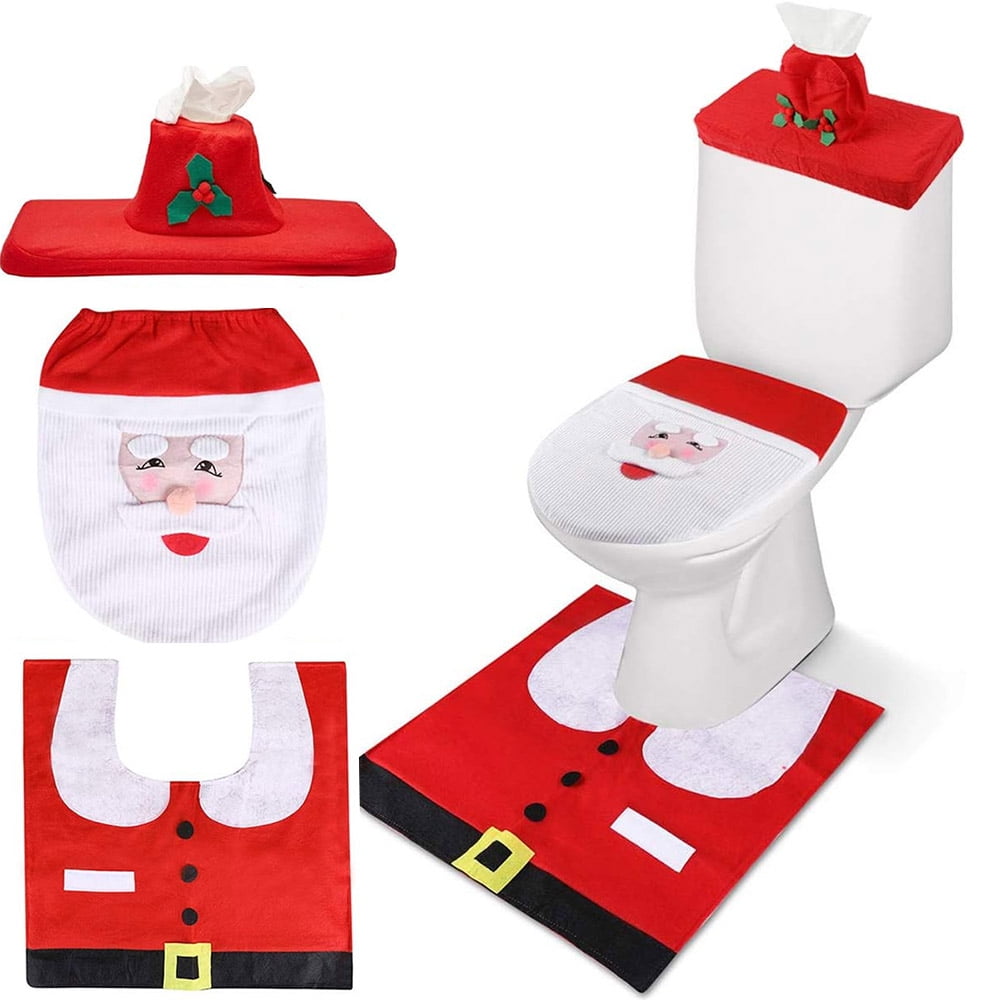 CNKOO Christmas Bathroom Sets, Santa Toilet Seat Cover 3Piece