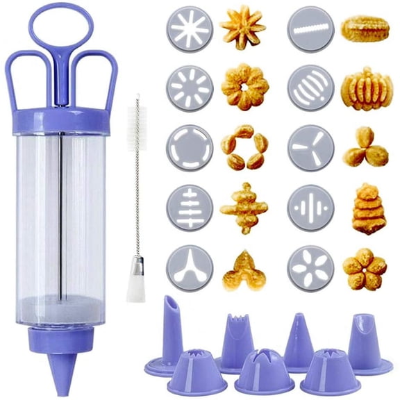 CNKOO Cookie Press, Classic Biscuit Maker, Cake Making Decorating Set with 10 Flower Pieces and 8 cake decorating tips and tubes for DIY Cake Cookie Maker Decorating