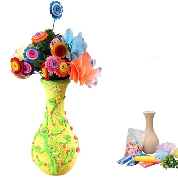 CNKOO Crafts for Girls Ages 4-12 Gift Make Your Own Flower Bouquet with Buttons Felt Flowers, Vase Art and Craft for Children - DIY Activity for Boys & Girls