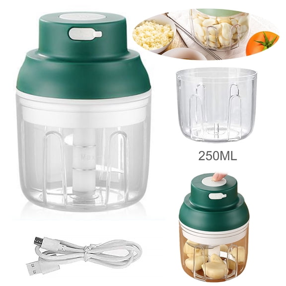 CNKOO Electric Garlic Chopper Mini Home Use Mincer (250 ML) Powerful Garlic Ginger Grinder Cordless Meat Crusher Portable USB Cchargable Slicer Dicers For Chili /Peanut /Onion