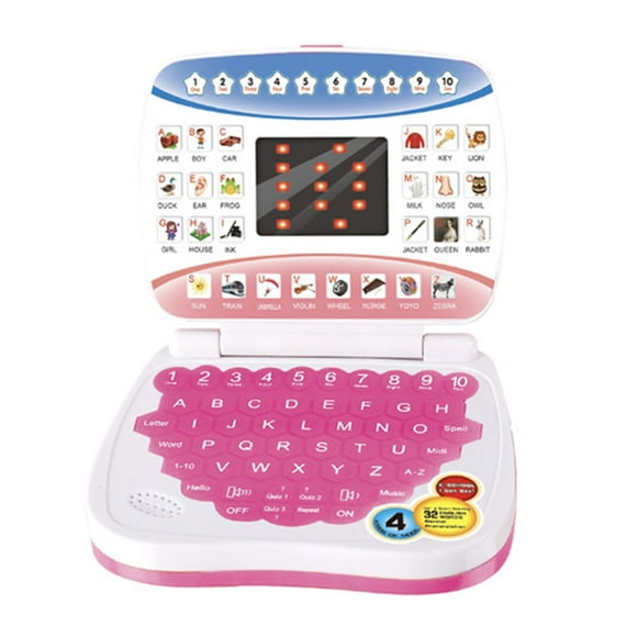 CNKOO English Learning Small Laptop Toy with Screen for Kids, Toddlers, Boys and Girls | Educational Computer to Learn Alphabet ABC, Numbers, Words, Spelling, Maths, Music Pink