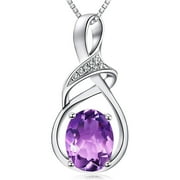 CNKOO Fine Jewelry Natural Gemstone Sterling Silver Amethyst Pendant Necklace, Sterling Silver Sapphire Necklace for Mothers Day Gifts, Purple