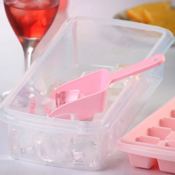 CNKOO Ice Cube Tray With Lid and Bin 33 Nugget Silicone Ice Tray For Freezer with Ice Container Bucket, Scoop and Cover (Pink)