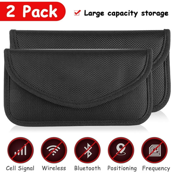 CNKOO Larger Faraday Pouch[2 Pack&7.8x3.9in Size for All Phones], Faraday Bag Cage, RFID Signal Blocking Bag for Phones Privacy Protection and Car Key FOB, Anti-Tracking - BLACK
