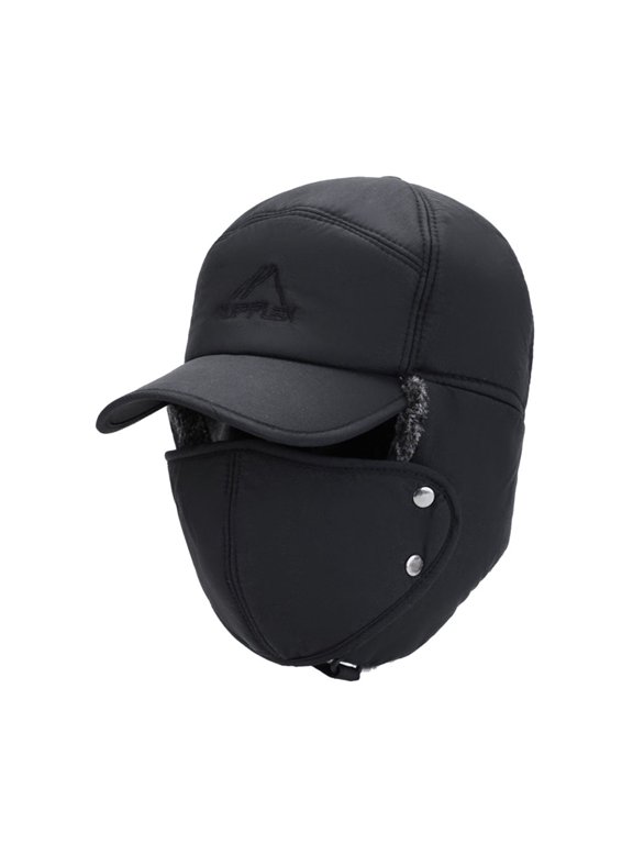 Men Fur Lined Trapper Hat with Mask Women Thermal Bomber Hat with Ear Flaps 3 in 1 Warm Winter Hats Baseball Cap Dustproof Windproof Cycling Ski Hunting Hat Black