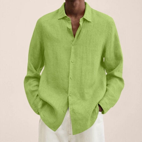 CNKOO Mens Long Sleeve Linen Shirt Summer Loose Fit Lightweight Button Down Shirt